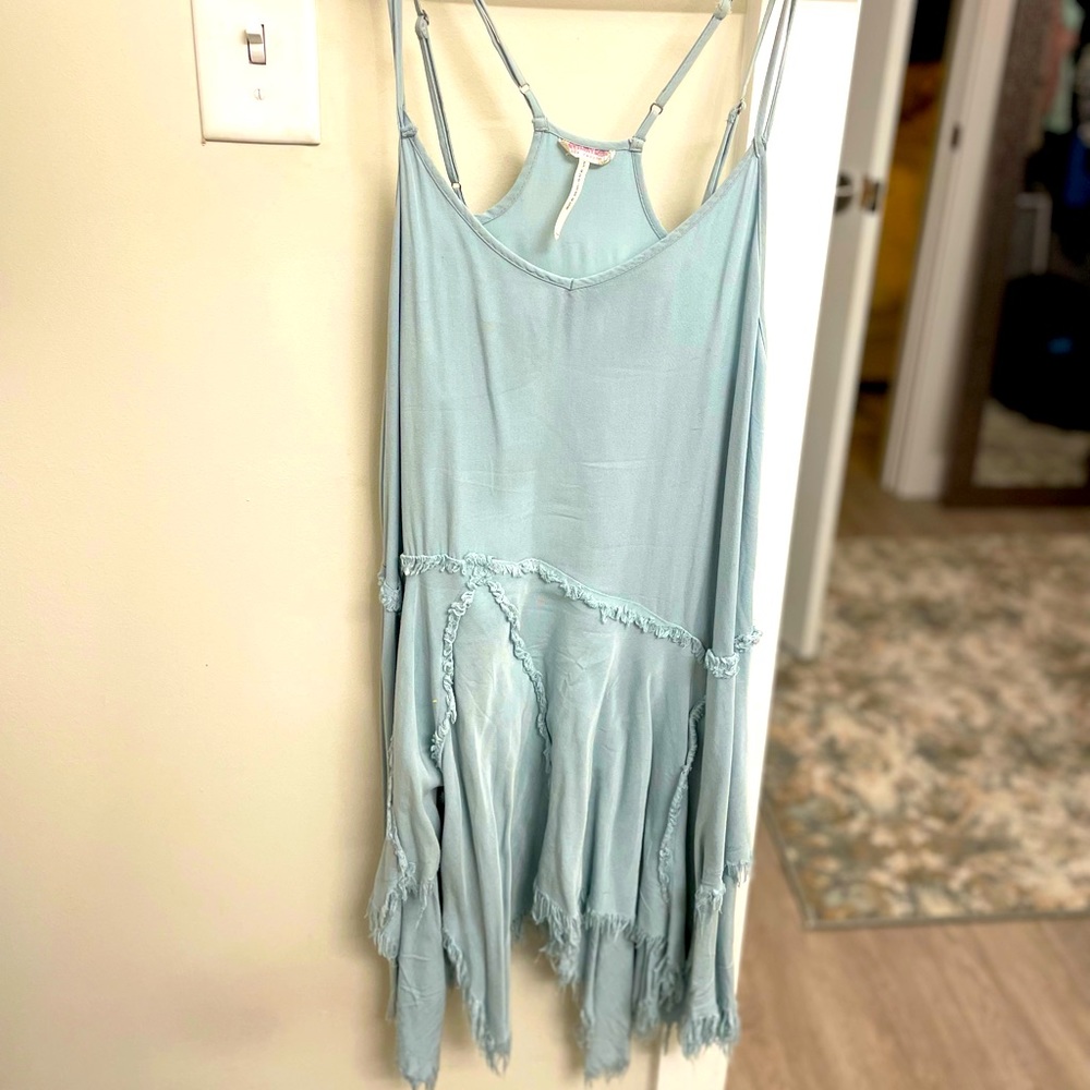 Pale Blue Free People Shredded Rayon Dress in XS